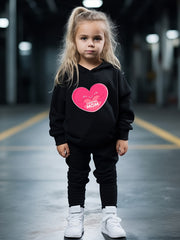 OERYUI Kids 2pcs Activewear Set Heart Graphic Hoodies Pants Spring Fall