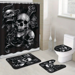 Skull Of The Dead Gothic Pattern Shower Curtain Toilet Seat Bathroom Mat Set