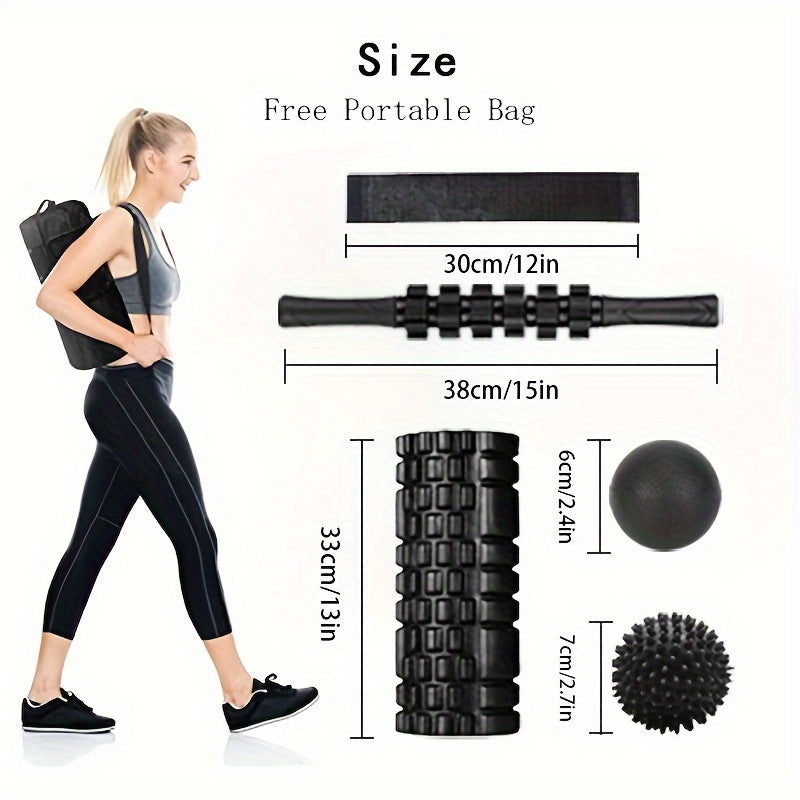 Yoga Roller Set: Massage Roller, Balls, Stick, Tension Rope
