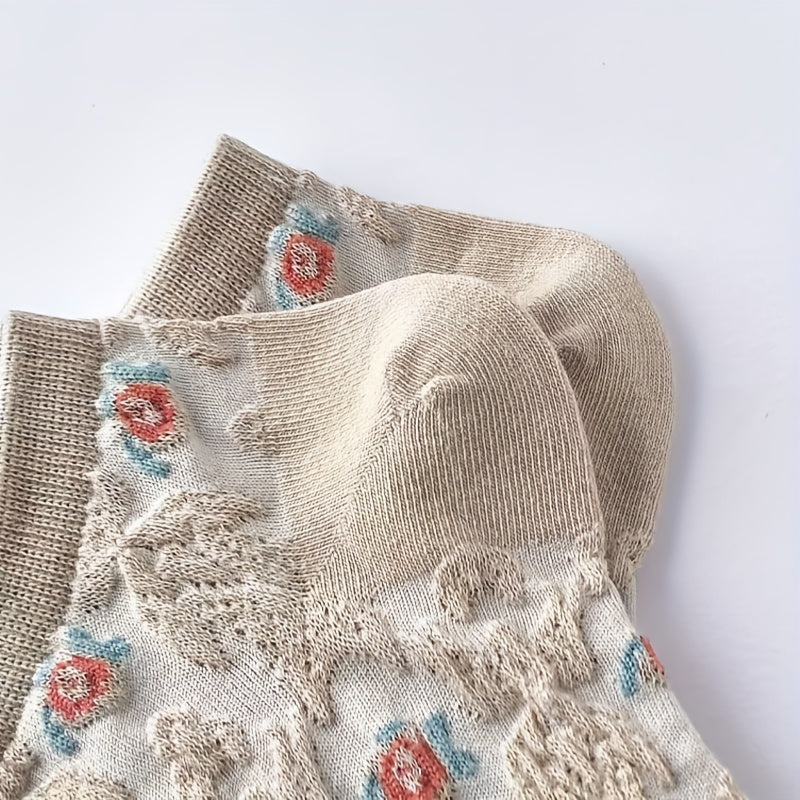 9 Pairs Floral Print Low Cut Ankle Socks Retro Style Soft & Lightweight