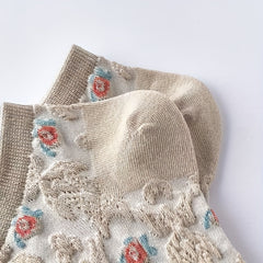 9 Pairs Floral Print Low Cut Ankle Socks Retro Style Soft & Lightweight