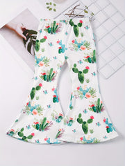 Girls Cartoon Cactus Slim Flare Leg Pants