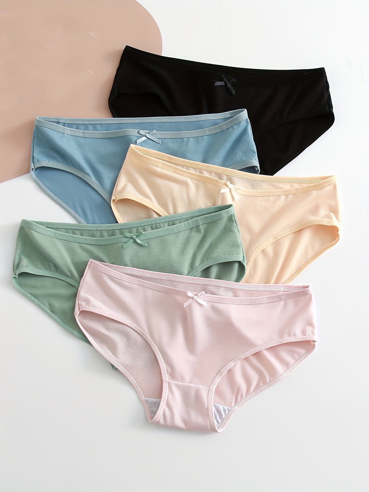5pcs Bow Decor Bikini Panties Low Waist Intimates Women's Lingerie