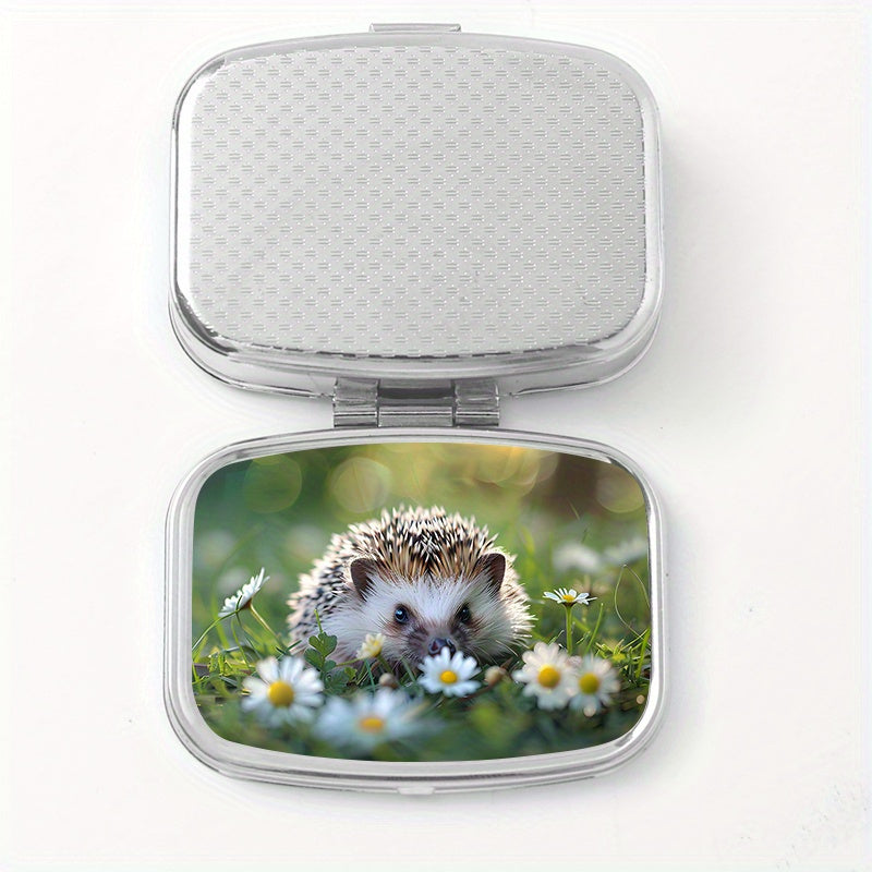 Sunshine Hedgehog Printed Square Pill Box Two Compartment Mini Portable Pill Box