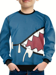 Teens 3D Shark Mouth Print Sweatshirt Casual Pullover Street Wear