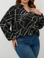 Geometric Print Lantern Sleeve Blouse