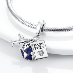 Travel Airplane Passport Earth Bead Dangle Charm Jewelry Beads