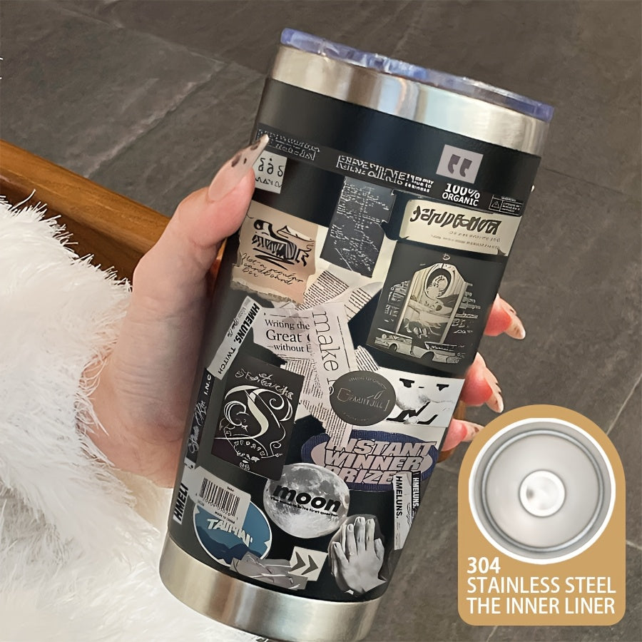Moon Label Pattern 600ml Insulated Steel Coffee Mug