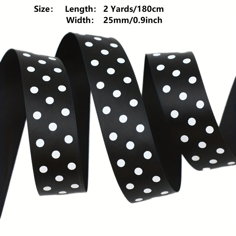Polka Dot Printed Satin Ribbons 25mm 2 Yards Wedding Gift Wrapping Decoration