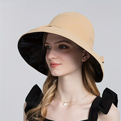Bowknot Pleated Bucket Hat Wide Brim Sunscreen Beach Hat For Women