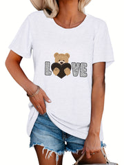Short Sleeve Sports T shirt For Girls Bear Print Tee Women's Summer Clothing