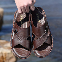 LAORENTOU Men's Leather Sandals Casual Non Slip Sandals