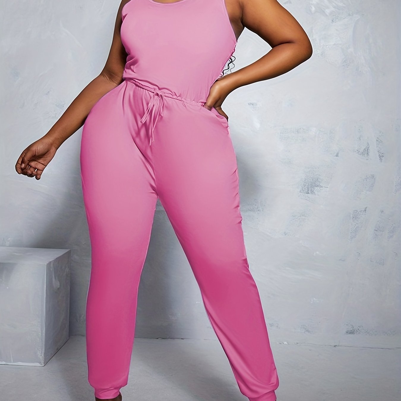 Ombre Print Round Neck Tank Jumpsuit