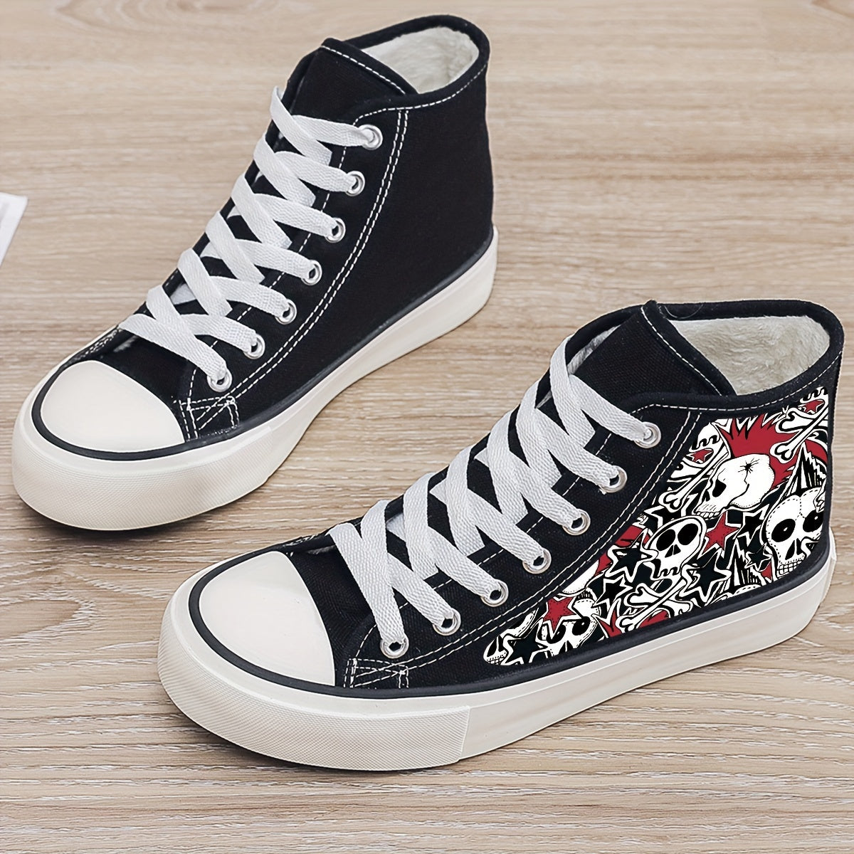 Girl's High Top Skull Pattern Skate Shoes Warm Plush Lining