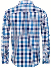 Men's Plaid Graphic Shirt Casual Cotton Lapel Button Down Long Sleeve Shirt