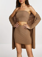 Y2K 3pc Set Coat, Tube Top, Bodycon Skirt Women's Clothing