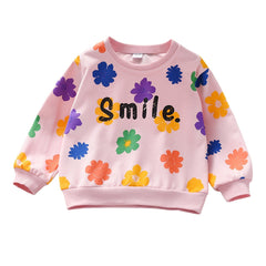 Floral Smile Print Toddler Girls' Sweatshirt Long Sleeve Top