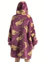 Lounge Robe Women's Plus Sloth Pattern Warm Oversized Fleece Hoodie