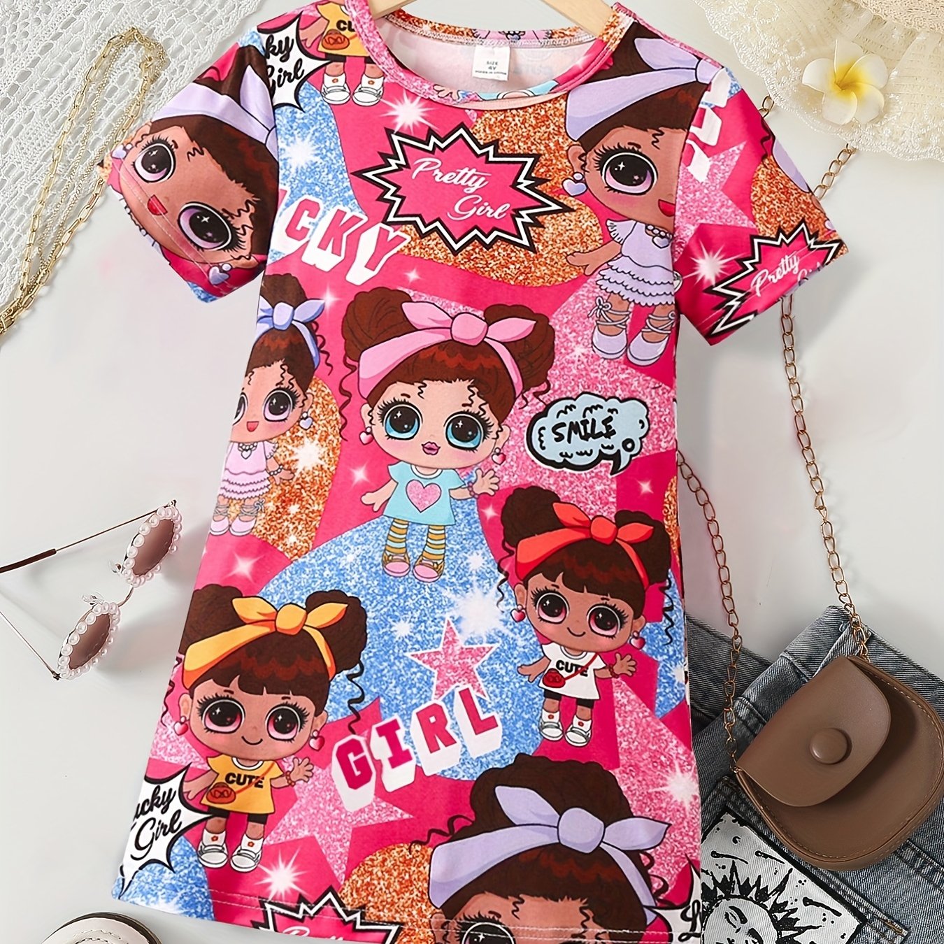 Sweet Cartoon Girls Print Summer Dress