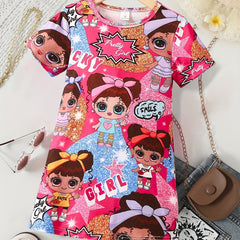 Sweet Cartoon Girls Print Summer Dress