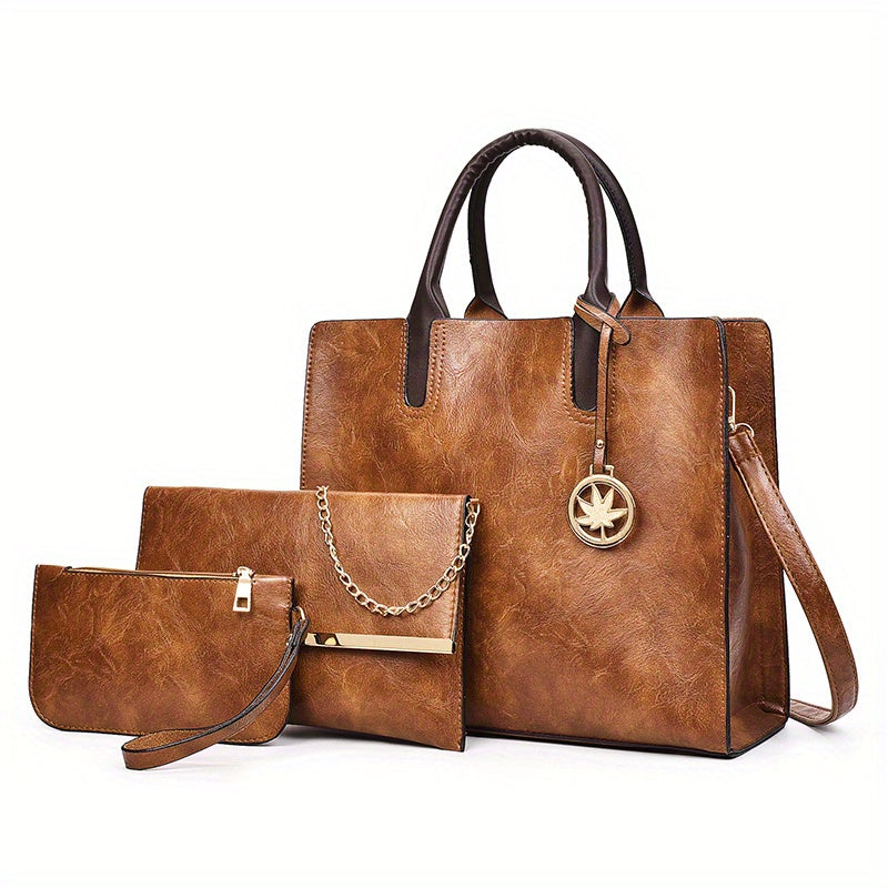 Classic Tote Bag Set for Work & Travel - Solid All Match Satchel