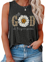 Leopard Slogan & Floral Print Tank Top