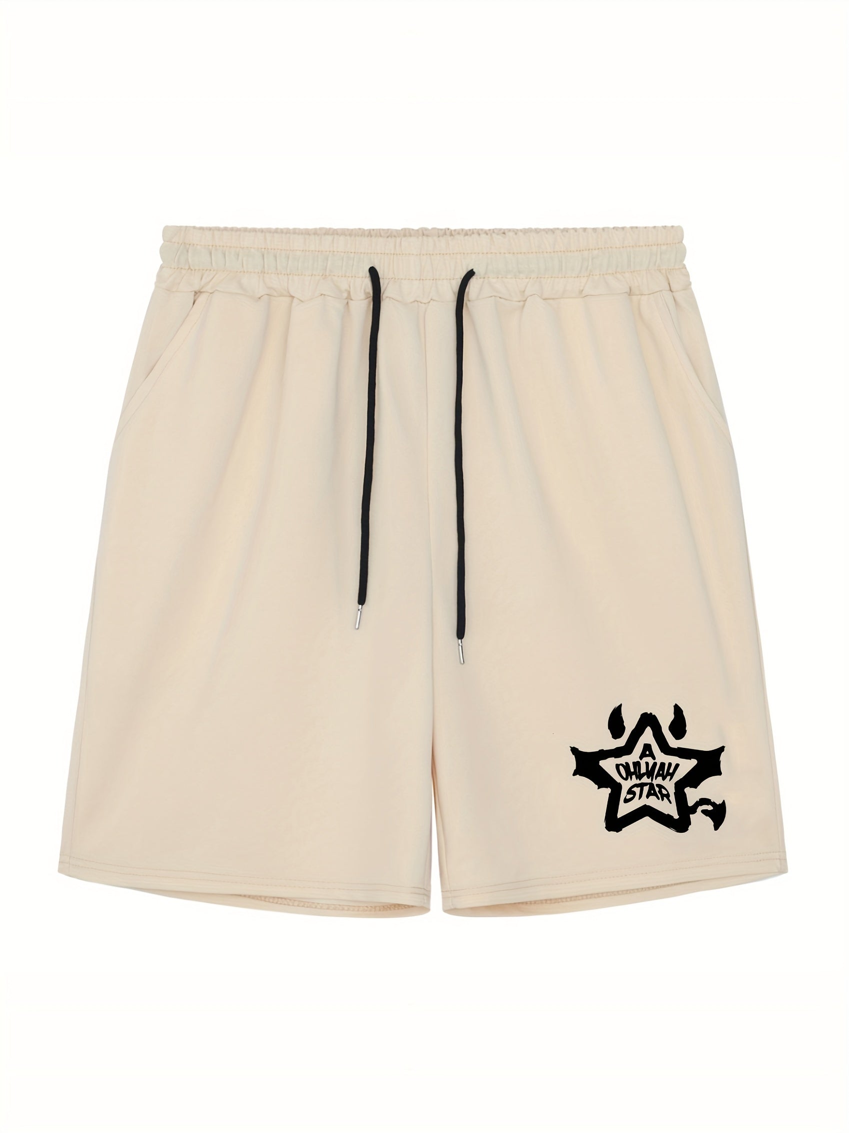 Star & Letter Print Men's Shorts Casual Breathable Drawstring Shorts