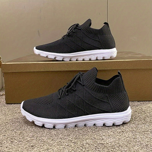 Women's Knitted Sports Shoes Comfy Lace Up Low Top Casual Running Sneakers