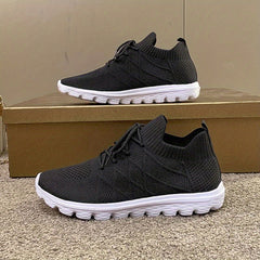 Women's Knitted Sports Shoes Comfy Lace Up Low Top Casual Running Sneakers