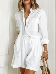 Women's Plus Solid Shirt & Shorts Outfit Set
