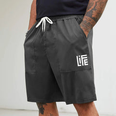 Men's Drawstring Cargo Shorts LIFE Pattern Print Summer Clothings