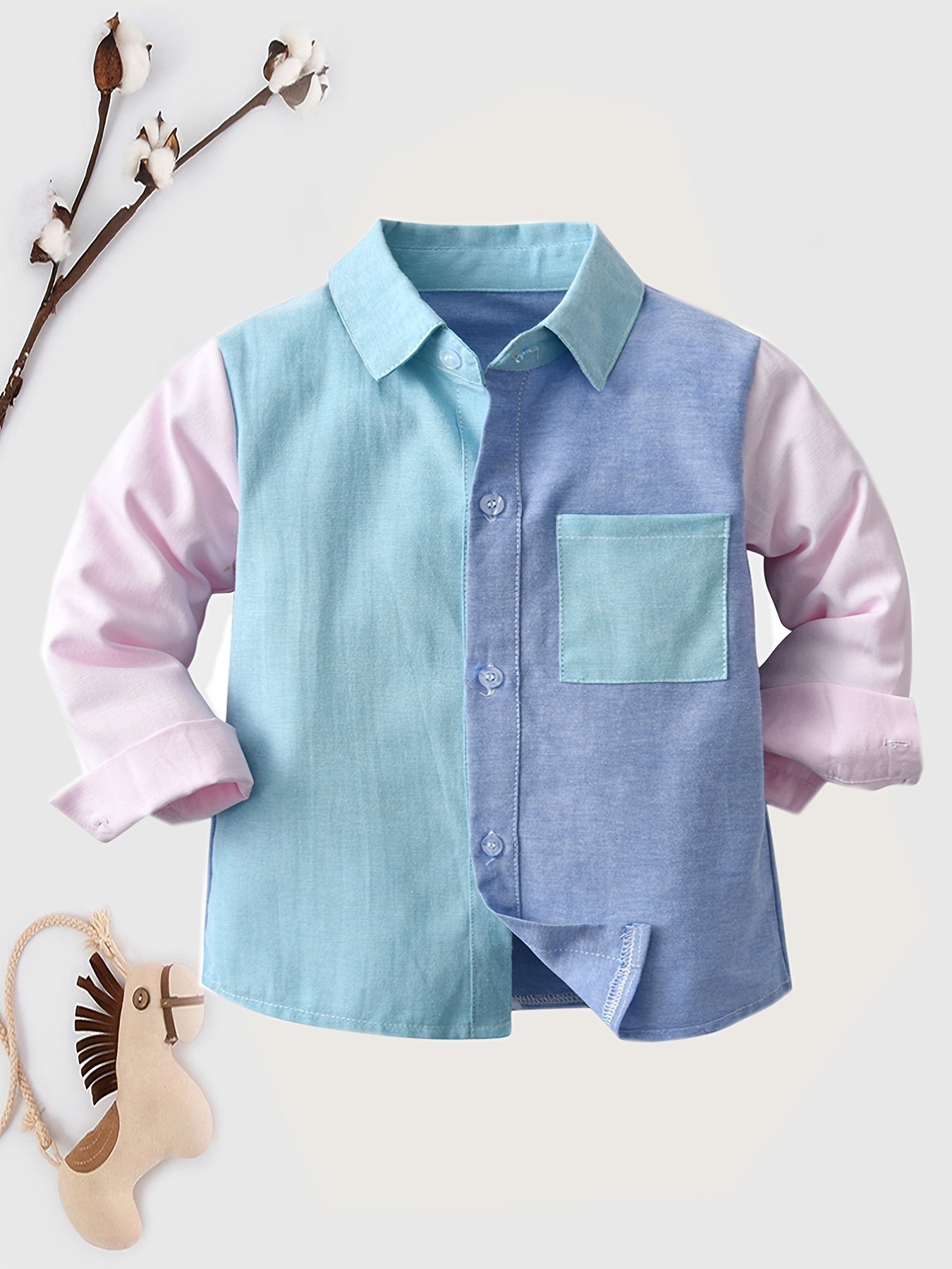 Boys Stylish Block Button Down Shirt Casual Long Sleeve Lapel