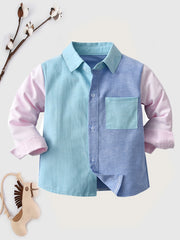 Boys Stylish Block Button Down Shirt Casual Long Sleeve Lapel