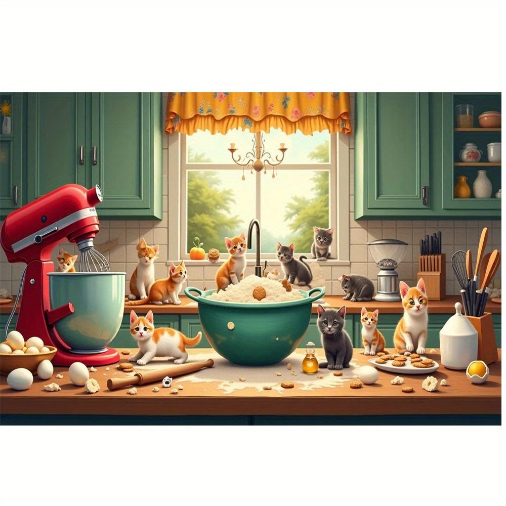 Cat Themed 5D Diamond Painting Kit for Adults - Kitchen Scene