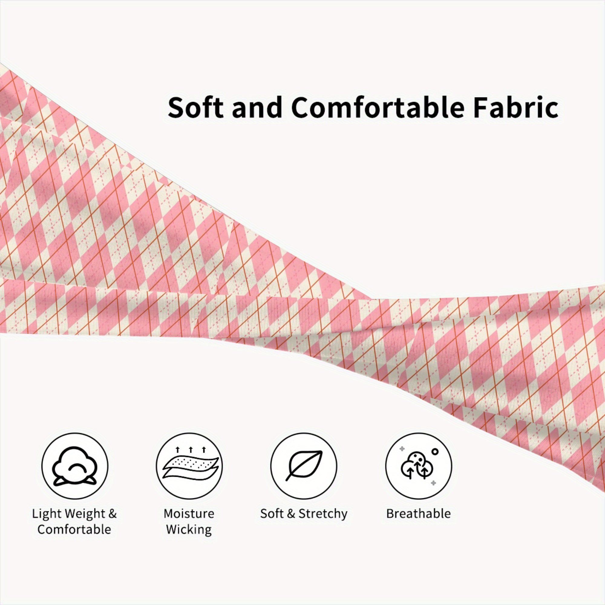Men's Vintage Plaid Headband Soft Pink & Grid Pattern Breathable Comfort Fit