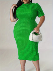 Plus Size Solid Textured High Neck Bodycon Dress