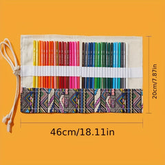 Japanese Style Canvas Pen Curtain Pencil Bag 36 Holes Large Capacity