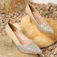 Glitter High Heels Pointed Toe Slip On Slim Heels