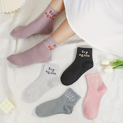 5 Pairs Letter Print Socks Sports Women's Stockings