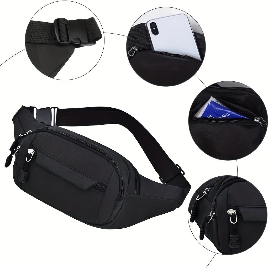 Waterproof Sports Waist Bag with 3 Zipper Pockets