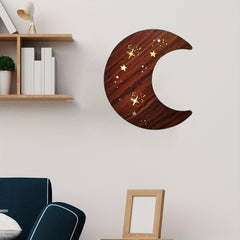 LED Moon Stars Night Light Wooden Wall Decoration