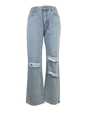 Distressed Loose Fit Wide Legs Casual Denim Pants