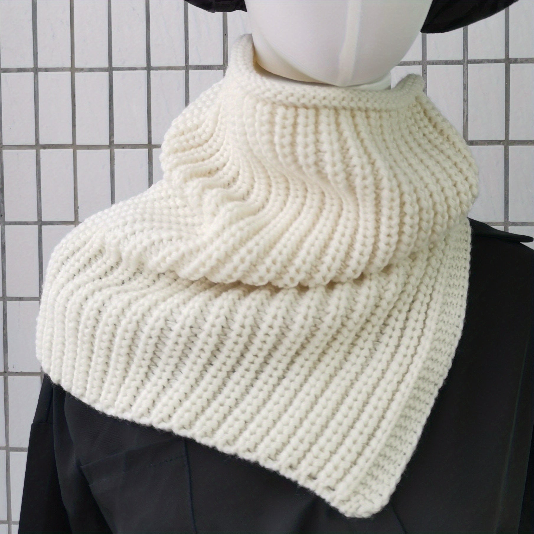 Vintage Knitted Scarf Elastic Neck Gaiter Casual Warm Infinity Scarf