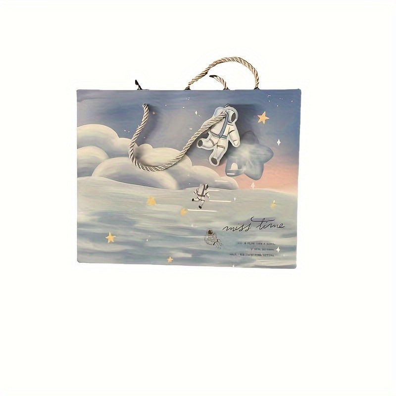 Cartoon Astronaut Planet Gift Bag for Kids Birthday, Horizontal Design