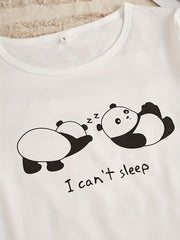 Panda Print Pajamas Set Short Sleeve Top & Shorts - Women's Sleepwear