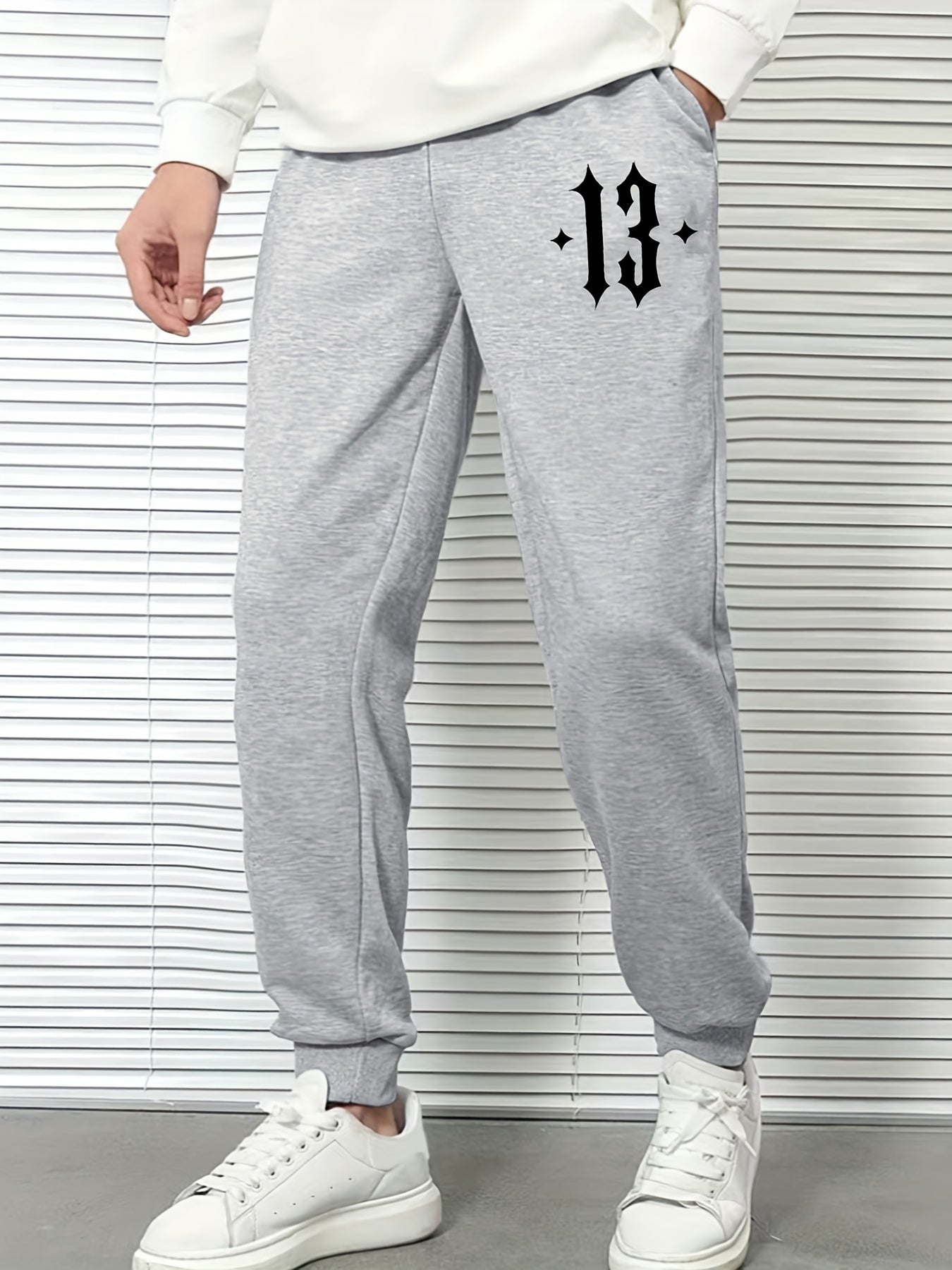Men's Graffiti Number 13 Pattern Printed Trousers Drawstring Sweatpants