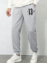 Men's Graffiti Number 13 Pattern Printed Trousers Drawstring Sweatpants