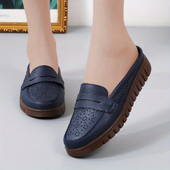Women's Hollow Out Flat Mules Soft Sole Closed Toe Non Slip Shoes