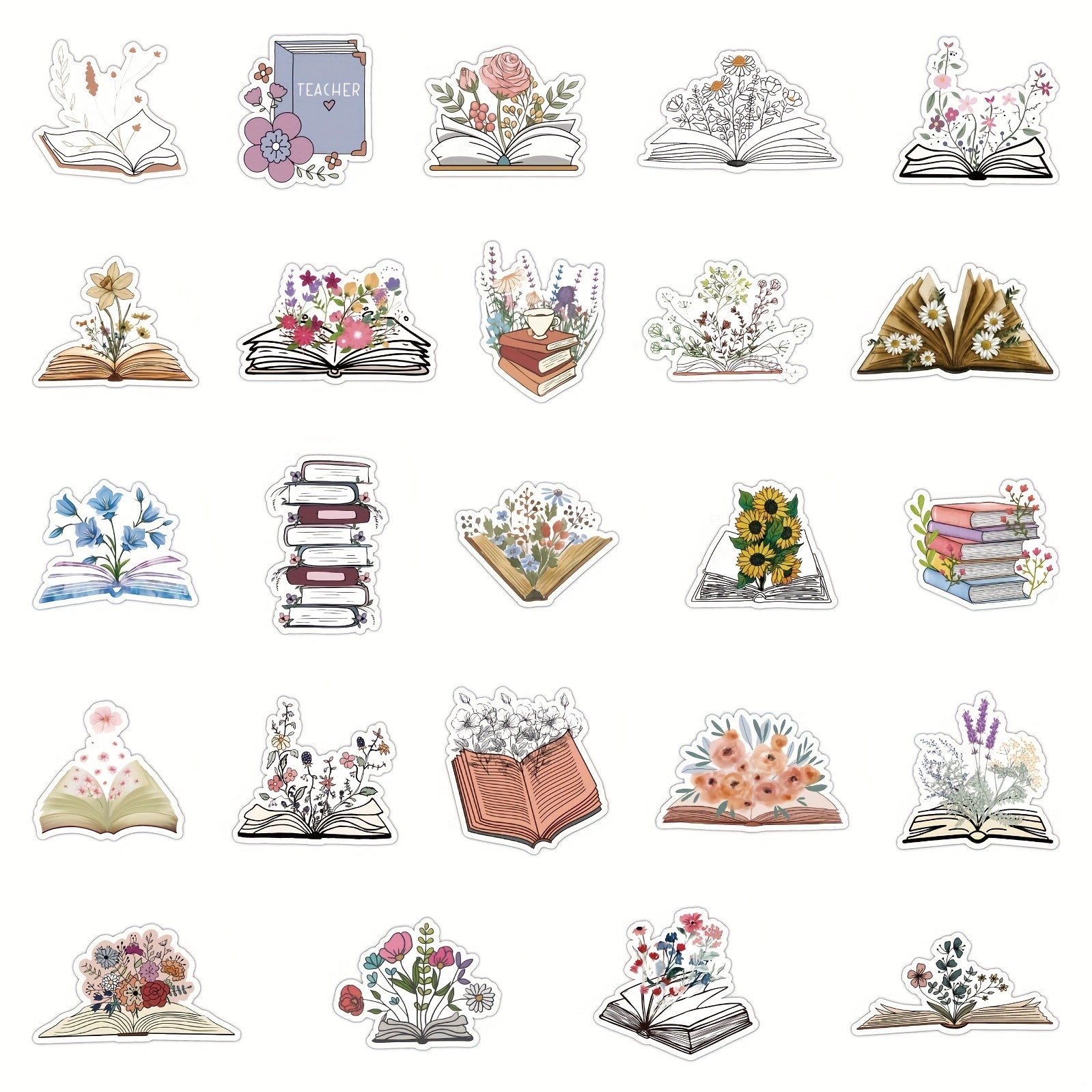 50pcs Reading Book Stickers Vinyl Decals for Journals Water Bottles Laptops Car