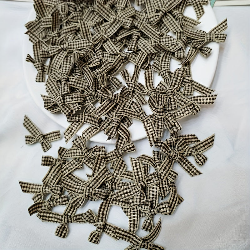 Pack Of 10 DIY Plaid Handknotted Mini Bow Ribbon